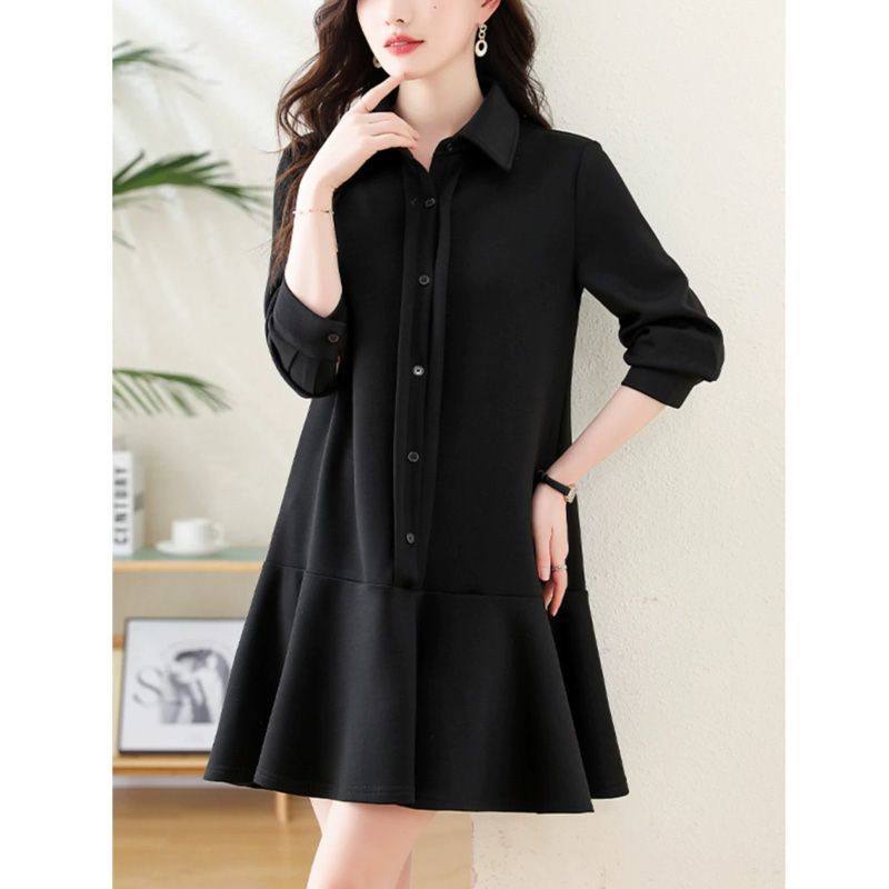 胖mm大码300斤时尚翻领连衣裙女秋季新款高级感休闲衬衫中长裙潮2