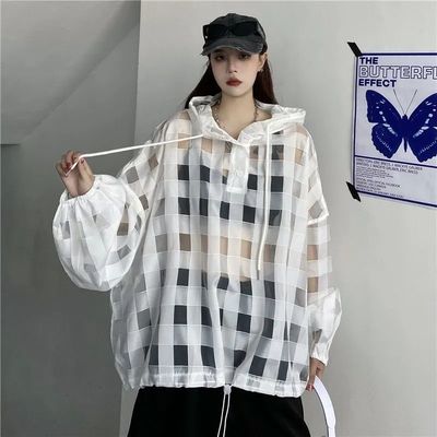大码女装外穿上衣女胖mm300斤慵懒风防晒衣连帽宽松长袖薄外套潮2