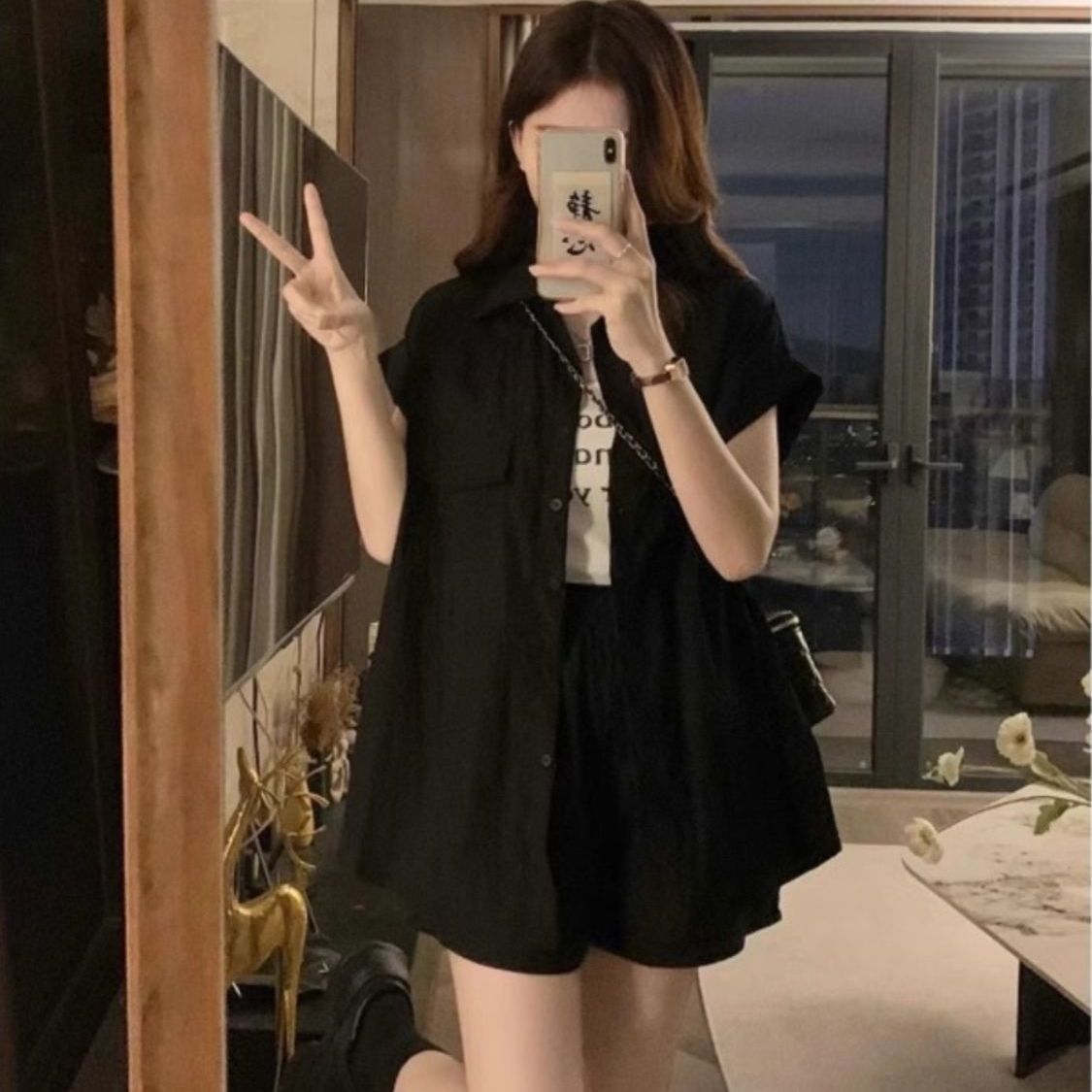 胖MM大码300斤小众设计时尚休闲套装女夏季短袖高腰短裤两件套潮2