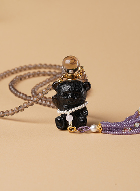 天然黑水晶小熊立体雕刻精油瓶香水瓶可打开茶色水晶可爱熊礼物