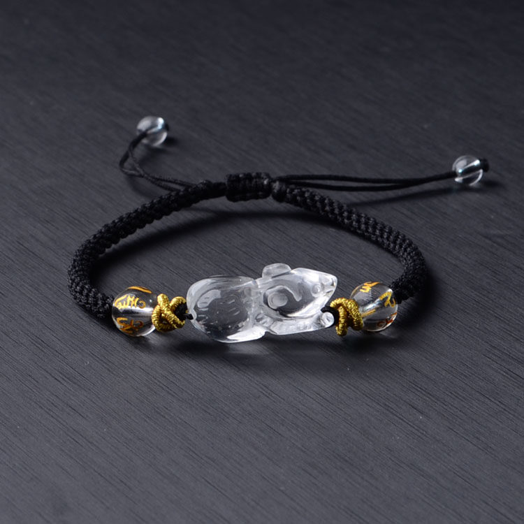 天然白水晶老鼠手链 白水晶鼠来宝手链 男女款手链 情侣礼物