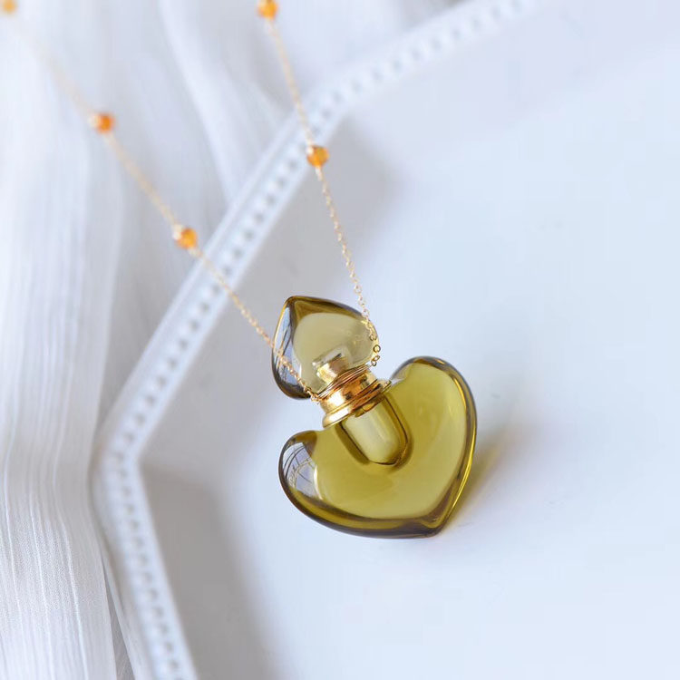 天然黄水晶爱心精油瓶香水瓶香薰瓶吊坠空心可打开 礼物礼品