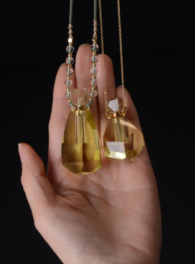 天然黄水晶随形香薰瓶香水瓶精油瓶项坠空心瓶可打开男女饰品礼物