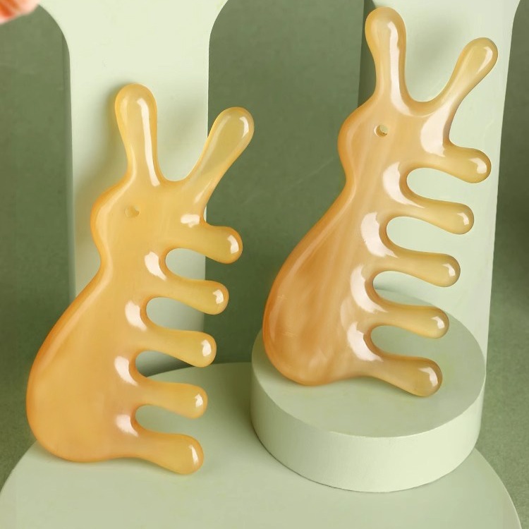 牛角梳兔子按摩梳子头部经络梳天然头皮五指头疗五爪五齿梳