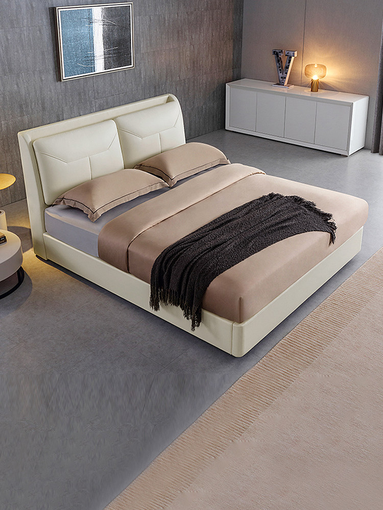 Suibao皮革艺术床1.8米斯堪的纳维亚休闲灯豪华存储靠背主卧室双
