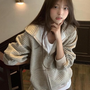 学院风复古宽松开衫 面料400克卫衣女上衣大码 女 刺绣广州原版 薄款