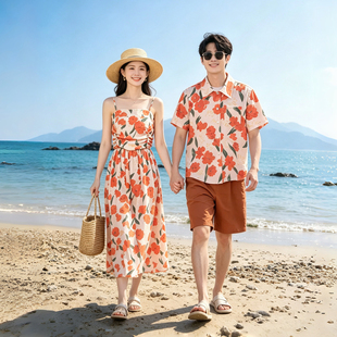 情侣装夏装沙滩裙海边渡假旅游穿搭套装大码连衣裙三亚泰国衣服