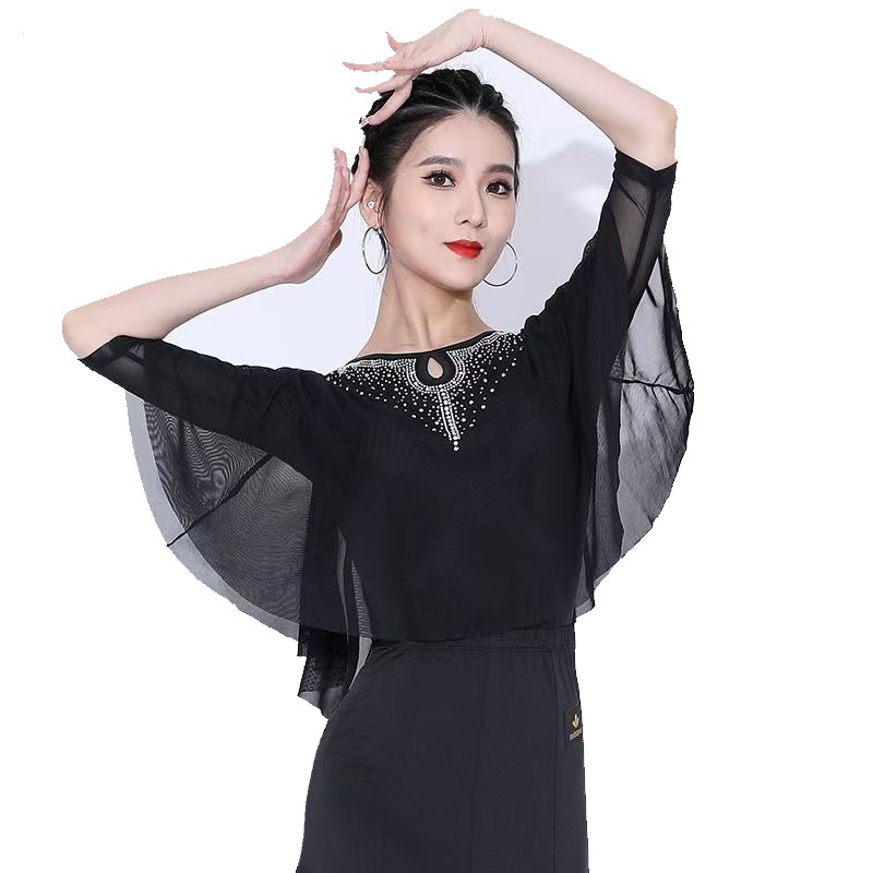 新款拉丁舞服上衣女夏季新款舞蹈服练功服摩登舞专业国标舞演出服