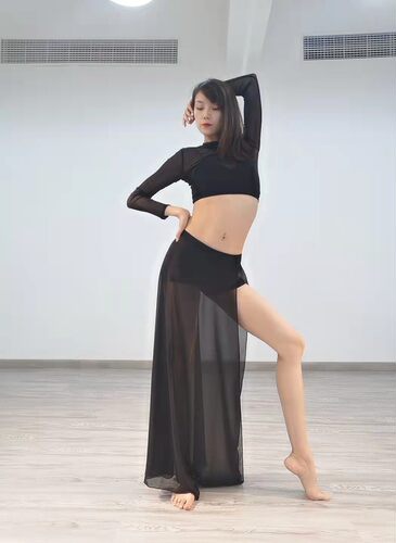 盖盖偿还舞蹈裙 半身裙开叉裙 飘逸气质高腰杂志风舞蹈服雪纺长裙