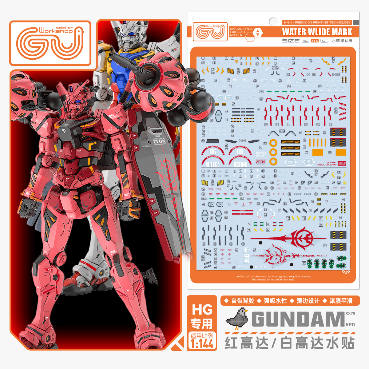 【GUGU】HG红高达白高达水贴