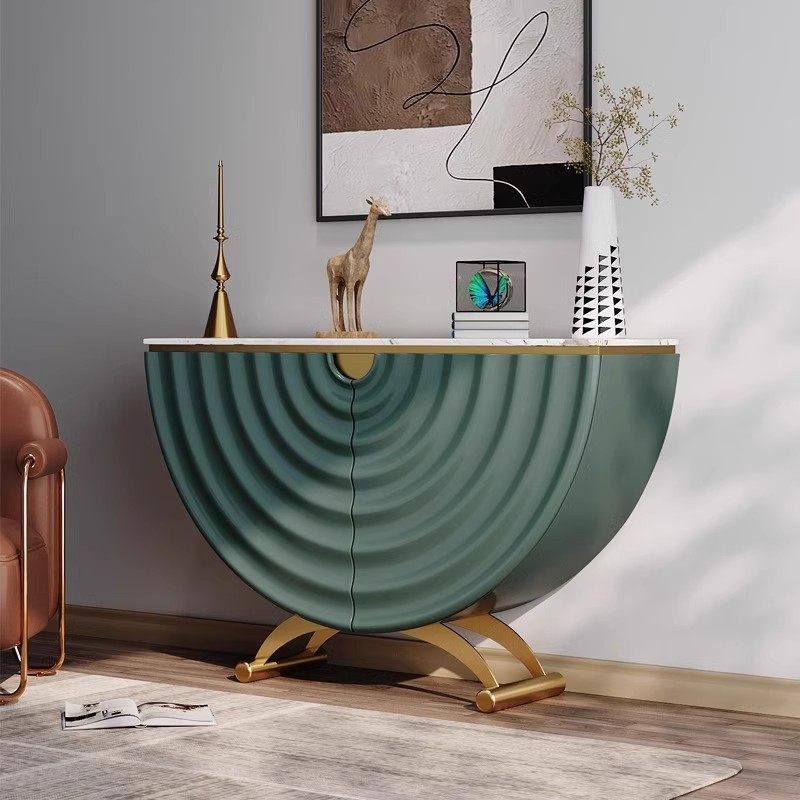 意式轻奢风半圆玄关柜装饰条案台