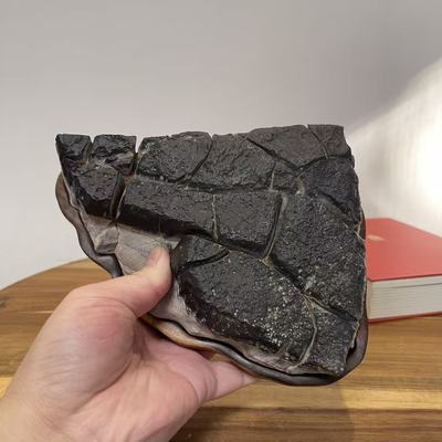 万亩良田 天然灵璧石地裂平原山形摆件 原石书桌茶桌办公桌干泡台