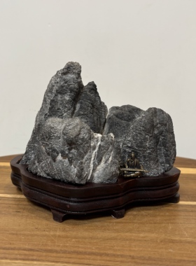天然英石山峰摆件原石原底意境山峰书桌茶桌办公桌石头摆件带底座
