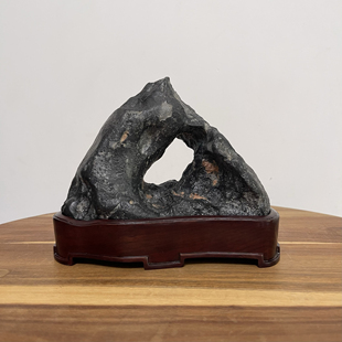 天然灵璧石山形带洞摆件 原底原石头磬石锁云洞 厅堂办公桌玄关