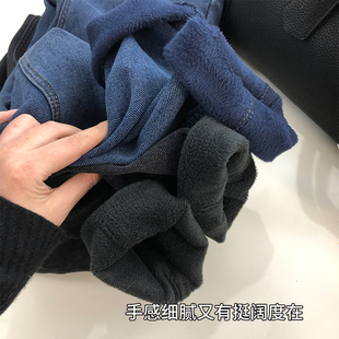 女秋冬加绒保暖显瘦老爹裤 九分牛仔裤 厚绒蓝色哈伦裤 断码