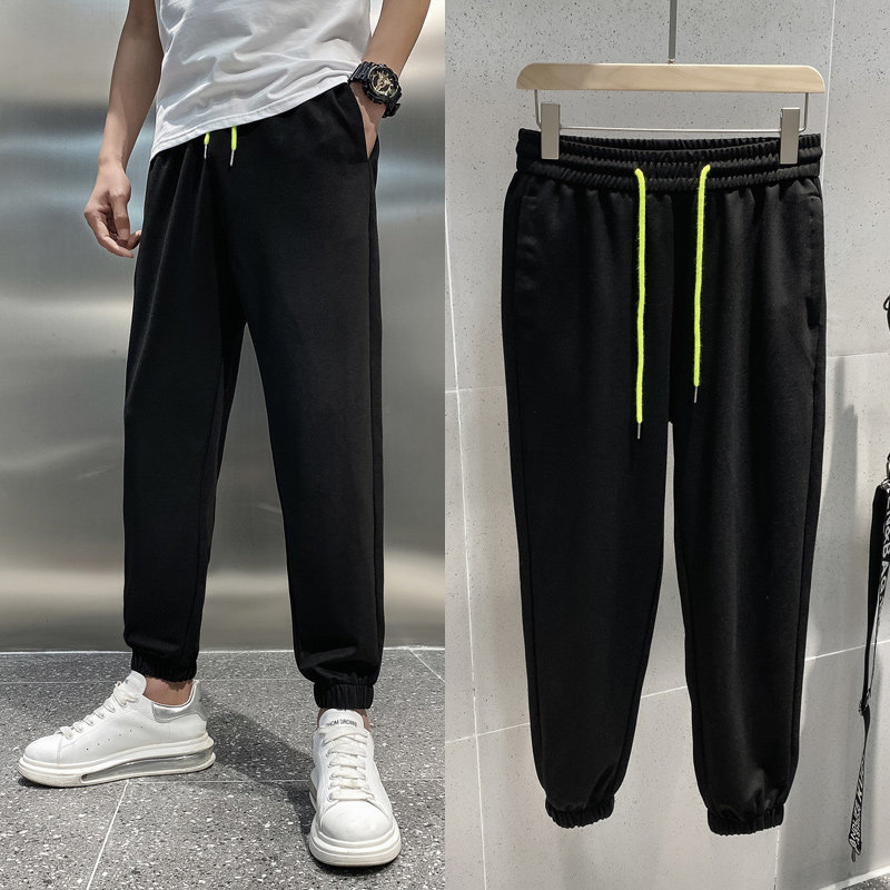 黑色2023春夏装精神小伙九分裤男青年束脚运动裤潮K116-P55 控79图片