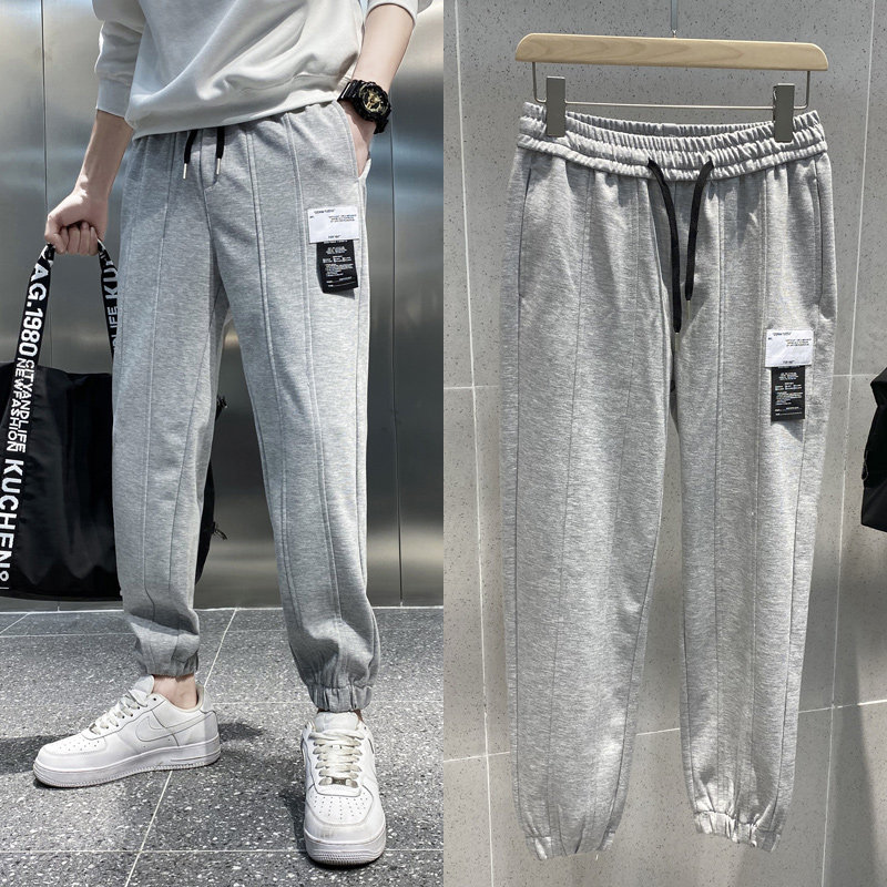 灰色2023春夏装精神小伙九分裤男青年束脚运动裤潮K109-P55 控79图片