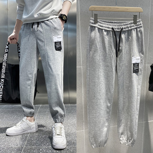 灰色2023春夏装精神小伙九分裤男青年束脚运动裤潮K109-P55 控79图片