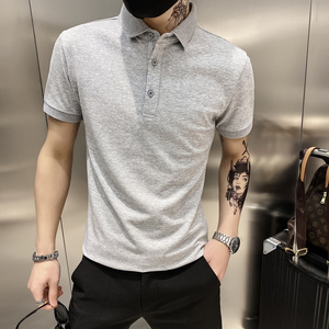 灰色2021店主风精神小伙修身polo衫男士短袖T恤PL88-P35特 控价59图片