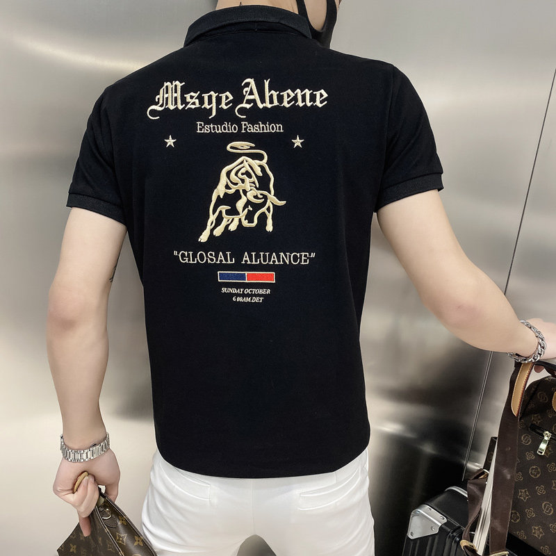 黑色 2021店主风精神小伙修身polo衫男士短袖T恤 PL51-P48 控价68图片