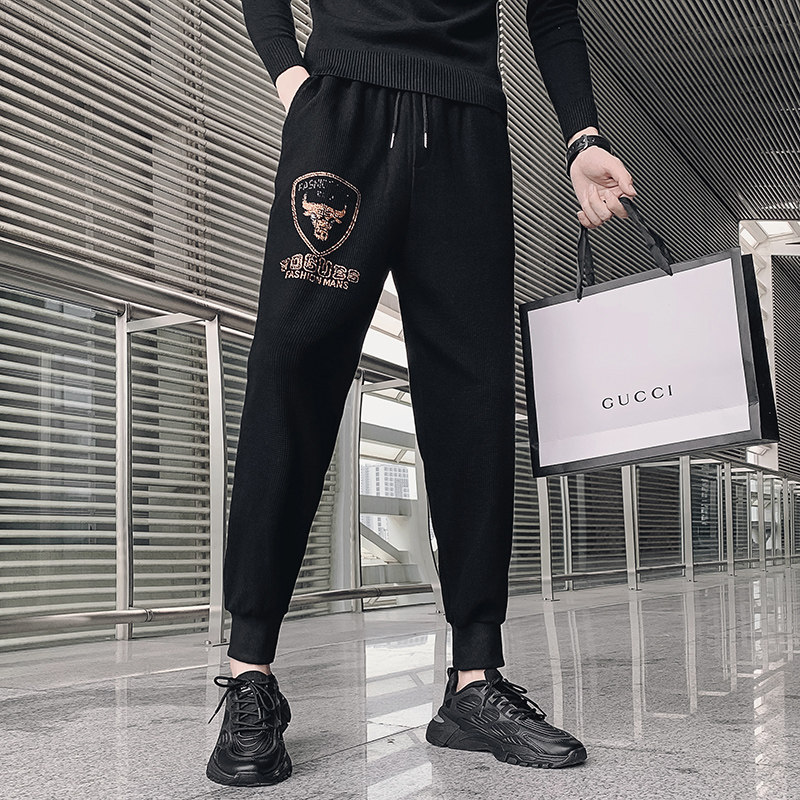 黑色2023秋装社会小伙男士九分裤青年束脚运动裤潮K8002-P65控98，男装休闲裤，电商A108