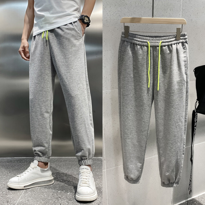 灰色2023春夏装精神小伙九分裤男青年束脚运动裤潮K116-P55 控79图片