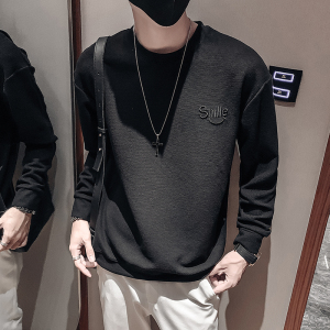 黑色2023秋装社会小伙修身笑脸圆领卫衣男潮W6003-P48 控价68图片