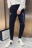 黑色2023秋装精神小伙九分裤男青年束脚运动裤潮K107-P58,控79，男装休闲裤，电商A108