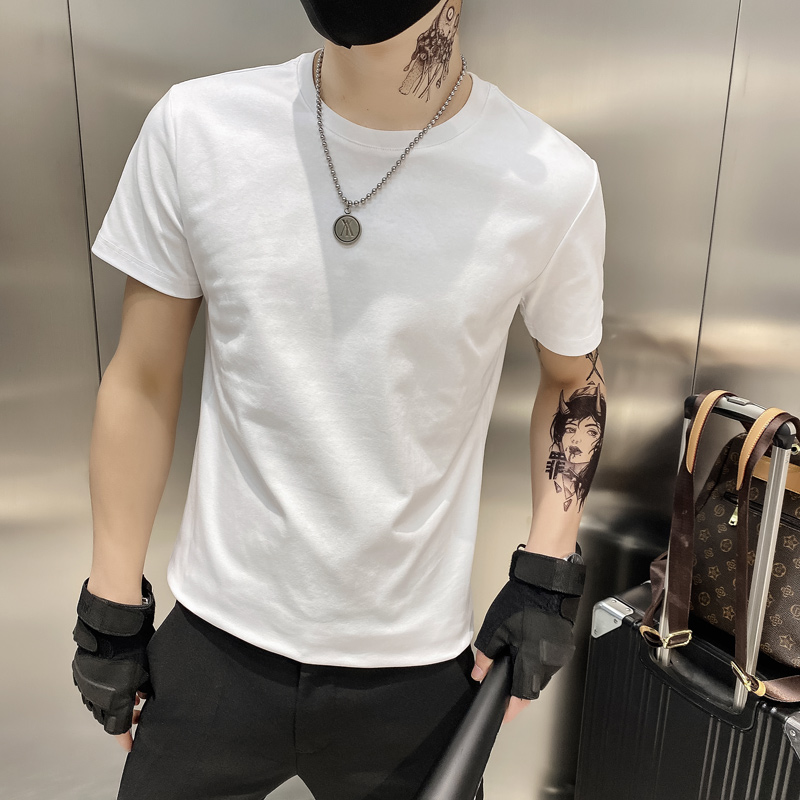 白色2021店主风精神小伙修身男纯色短袖T恤社会tT089-P20特控38，男装T恤，电商A108