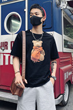黑色2021街拍精神小伙修身男式印花短袖T恤社会tT069-P38控58，男装T恤，电商A108