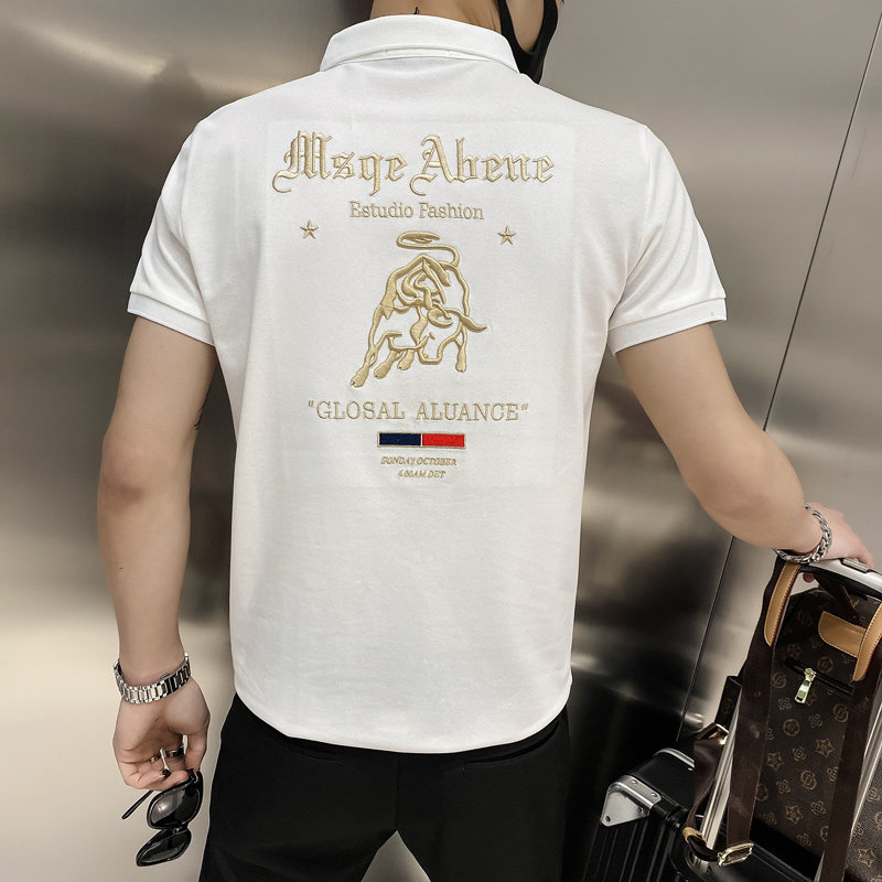 白色2021店主风精神小伙修身polo衫男士短袖T恤PL51-P48控价68，男装Polo衫，电商A108