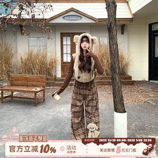 短外套套装 复古学院风假两件连帽卫衣女秋冬长袖 栗子小熊 织物猪