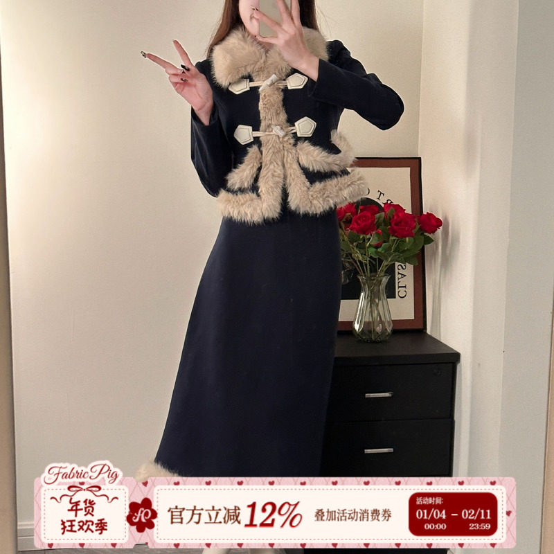 岛屿日记 织物猪原创 千金小香风秋冬套装女拼接毛领学院风制服,女装/女士精品,时尚套装,淘宝优惠券,粉丝福利购,淘宝优惠卷