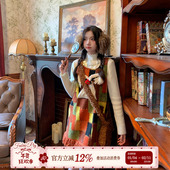 织物猪 油画小狗 复古减龄毛呢背心连衣裙女秋冬叠穿小个子可爱裙