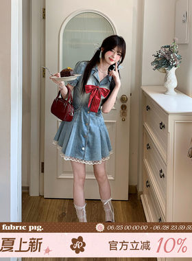 甜美少女风牛仔衬衫连衣裙女