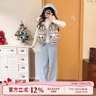 夹棉连帽叠穿背心 费尔岛马甲棉服外套女冬无袖 织物猪 雪松冰川