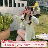 衬衫 织物猪 子长袖 甜美风格 女夏小个子宽松烫钻防晒上衣 薄荷甜心