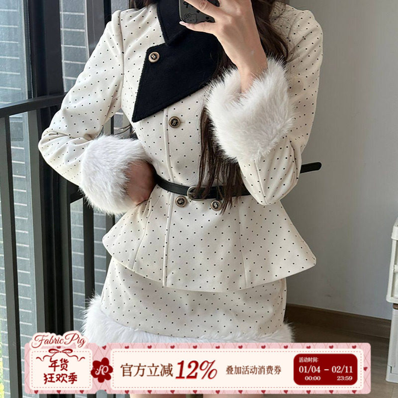 织物猪 冬日千金 洋气波点印花短外套女秋冬收腰长袖西装,女装/女士精品,短外套,淘宝优惠券,粉丝福利购,淘宝优惠卷