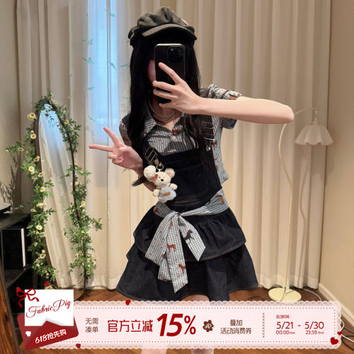 少女感黑色牛仔连衣裙女夏