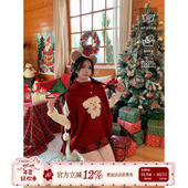 甜美风红色毛衣女秋冬新年圣诞穿搭针织衫 织物猪 斗篷小狗 上衣