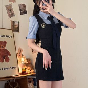 甜辣学院风收腰显瘦JK制服cos 绀蓝美式 织物猪原创 赫拉学姐长短