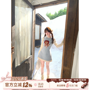 连衣裙女小个子秋冬减龄miu系短裙子 千金感长袖 织物猪 千岛森会