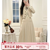 复古感学院风收腰显瘦JK制服 奶杏色长裙美式 丝绒拿铁 织物猪原创