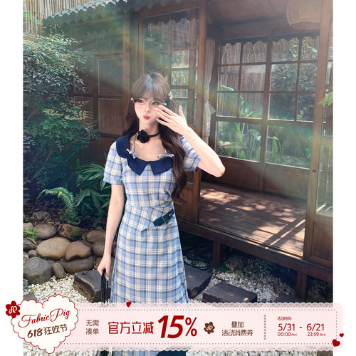 美式复古学院风格纹连衣裙女长裙