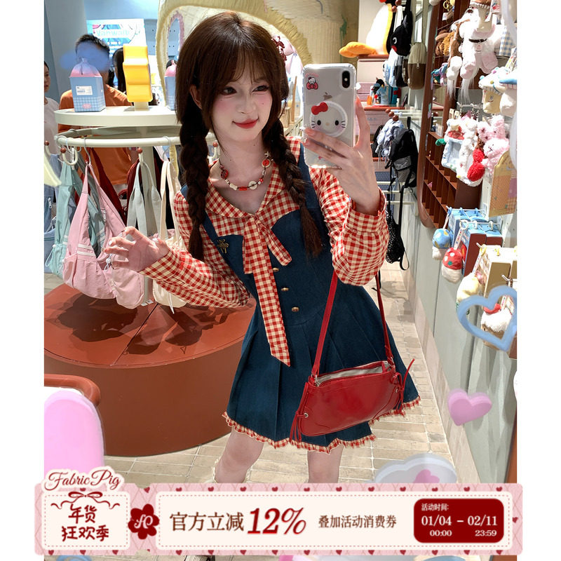 织物猪 树莓果酱 甜美风红色格子连衣裙女秋泡泡袖可爱减龄短裙子,女装/女士精品,连衣裙,淘宝优惠券,粉丝福利购,淘宝优惠卷