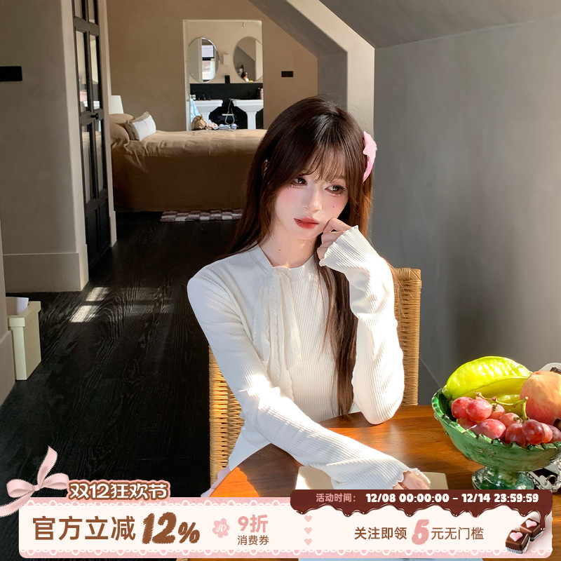甜美少女白色内搭打底衫女秋冬