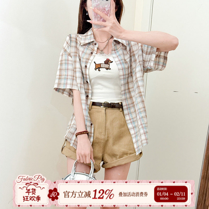 织物猪 甜栗酥茶 港风复古卡其色工装短裤女夏休闲小个子高腰热裤,女装/女士精品,休闲裤,淘宝优惠券,粉丝福利购,淘宝优惠卷