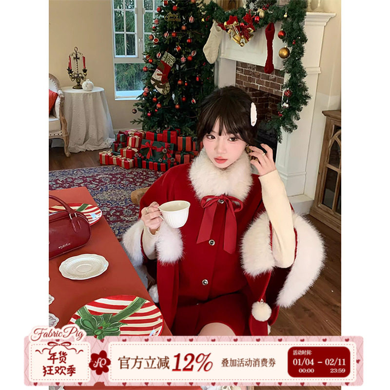 织物猪 冬日协奏曲 千金风复古红色斗篷外套女冬圣诞新年穿搭战袍,女装/女士精品,毛呢外套,淘宝优惠券,粉丝福利购,淘宝优惠卷