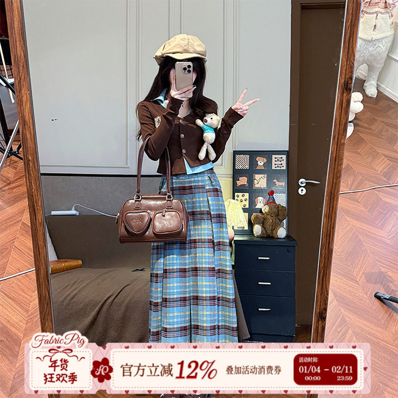 织物猪 小熊私塾 甜美学院风套装女秋假两件上衣格纹半身裙两件套,女装/女士精品,时尚套装,淘宝优惠券,粉丝福利购,淘宝优惠卷