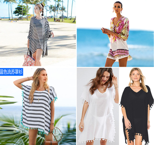 百搭宽松比基尼罩衫 沙滩外套女雪纺套头温泉罩衣海边防晒泳衣外搭